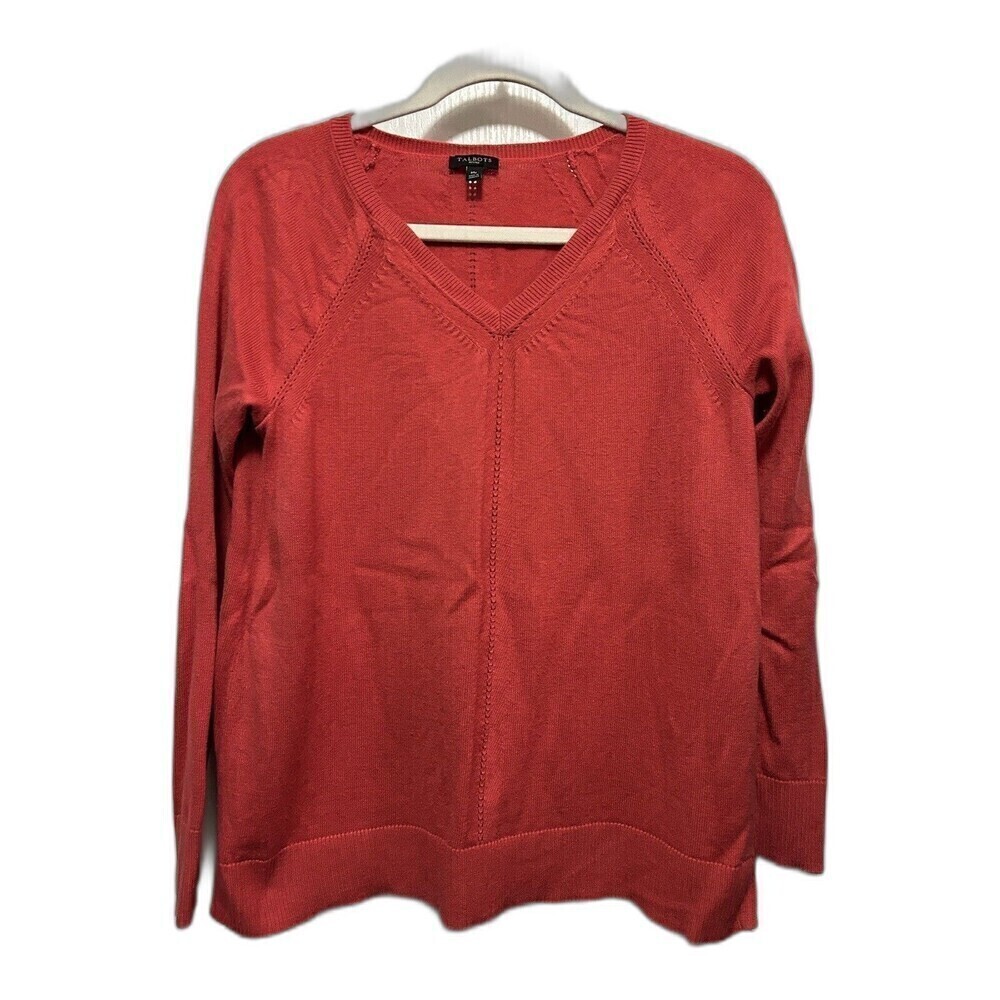 Talbots Women’s Sweater Pink‎ Fuschia V-Neck Size Medium Petite PM Stretch Top